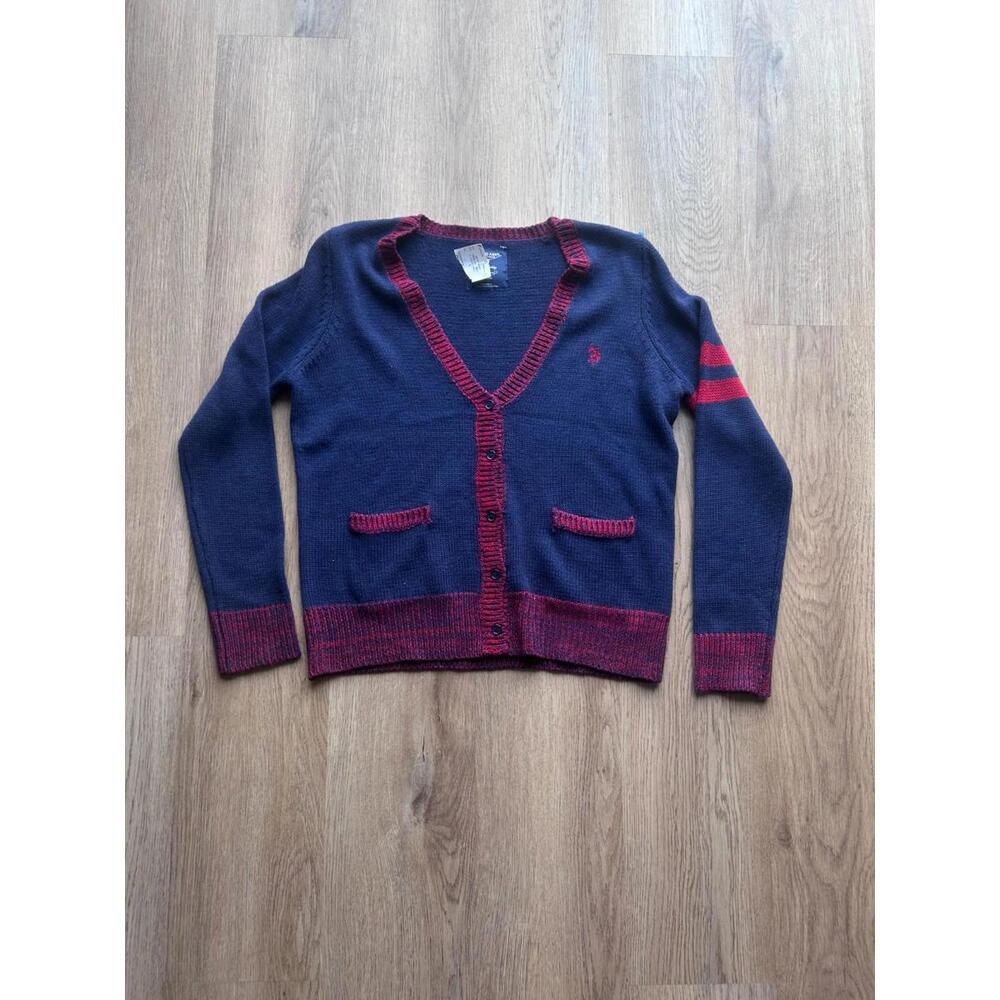 U.S. Polo ASSN Vintage Cardigan Blue Red Stripe Nautical Unisex Sz Large